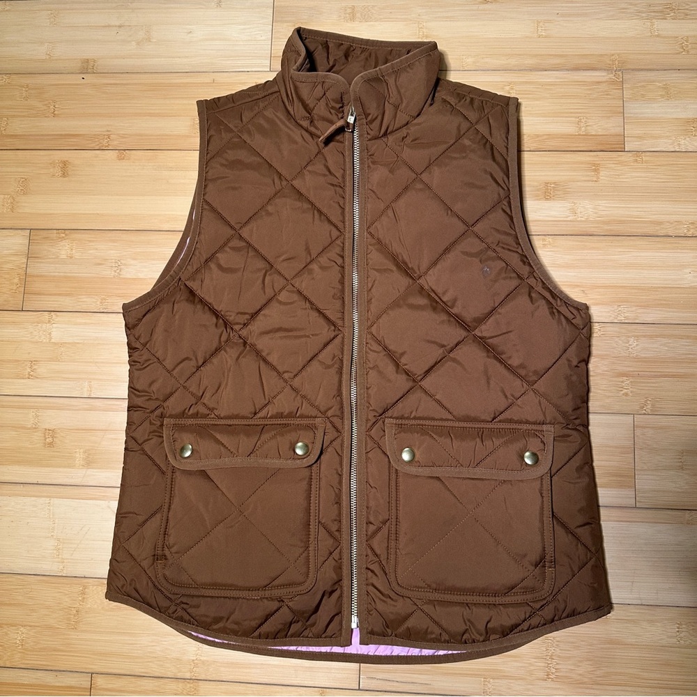 J.Crew Quilted Vest Women’s S Brown with Pink Lining Fair Trade Reimagined